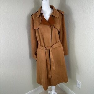 Few Moda New York Trench‎ Coat Womens Large Brown Faux Suede Y2K Academia Boho